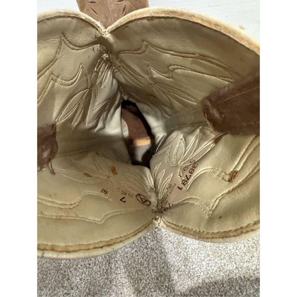 Vintage Dingo Acme Leather Cowboy Boots Women’s Sz US 7 Made In USA Western Tan - Picture 10 of 13
